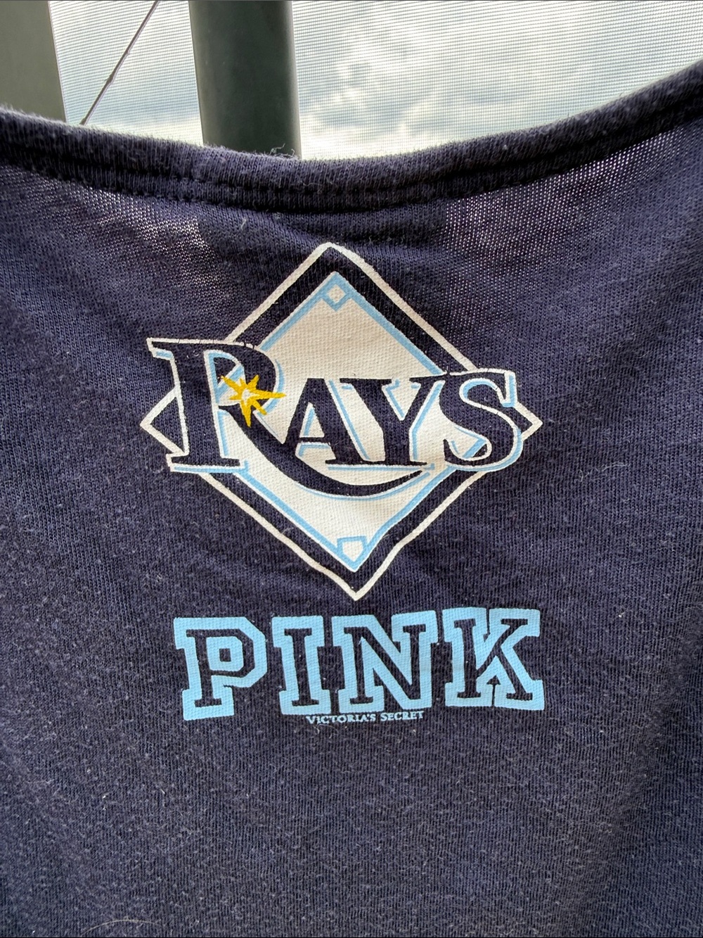 PINK Victoria's Secret Navy Rays Logo Crop Top with Light Blue PINK